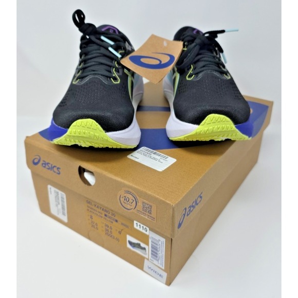 ASICS Gel-Kayano 30 Women's 8 Wide Running Shoes Black Blue Glow Yellow NIB